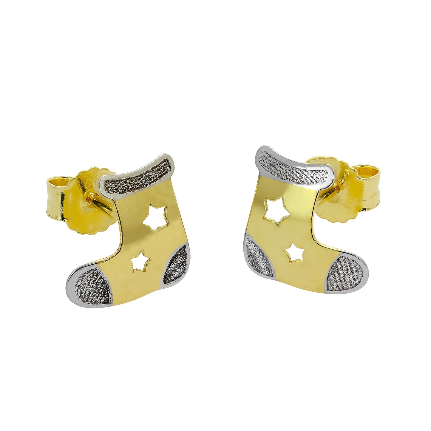 9ct Gold Christmas Stocking Stud Earrings w Cut Out Stars
