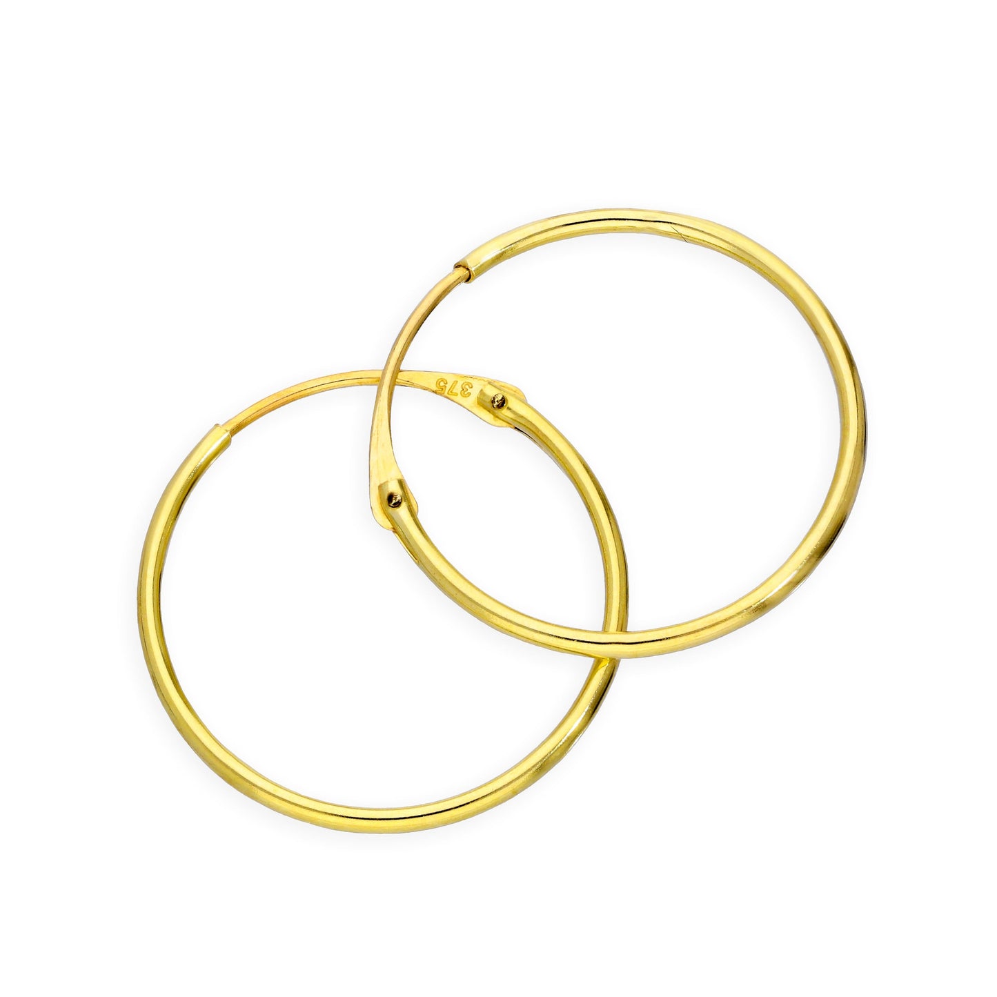 9ct Gold 1mm Tube Hoop Earrings 8mm - 20mm