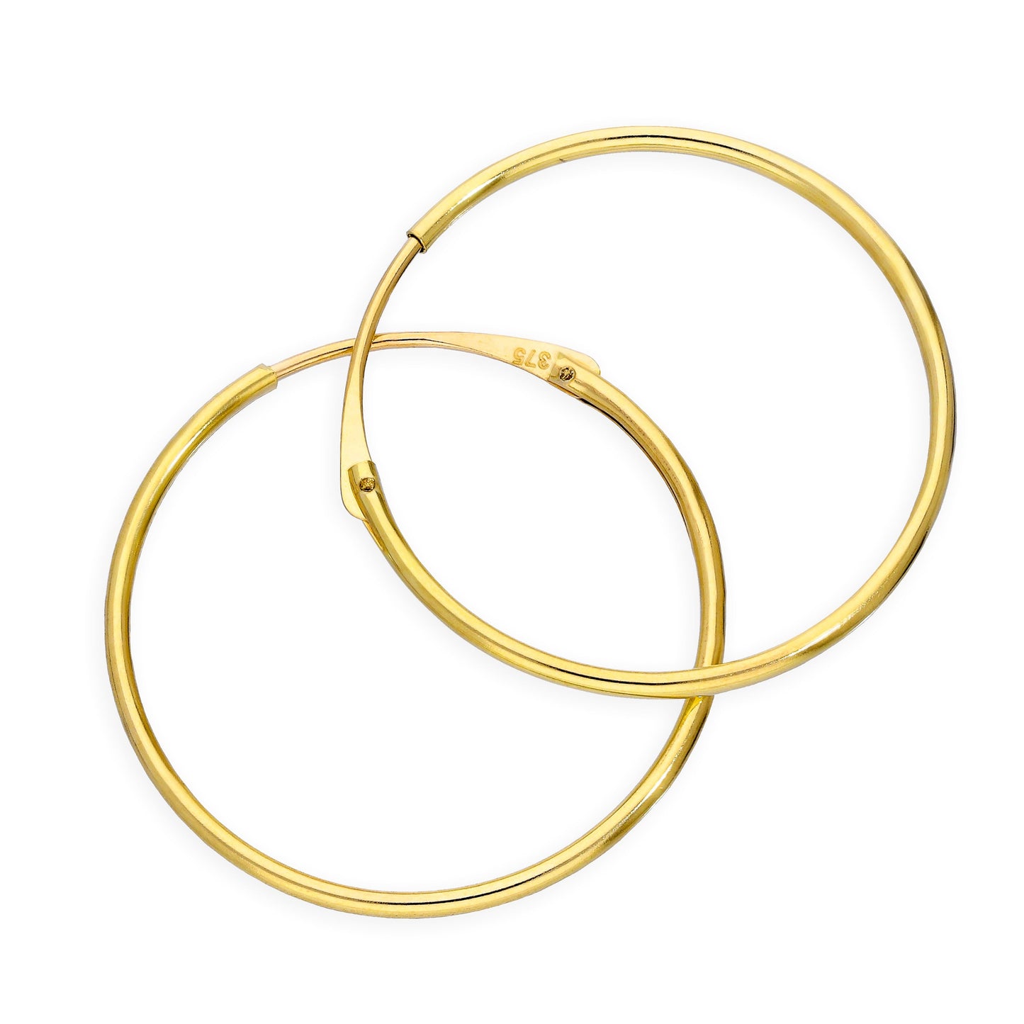 9ct Gold 1mm Tube Hoop Earrings 8mm - 20mm