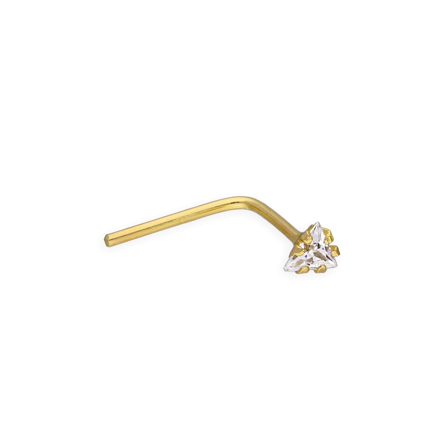 9ct Gold & Clear CZ Crystal 23Ga Triangle L-Shaped Nose Stud