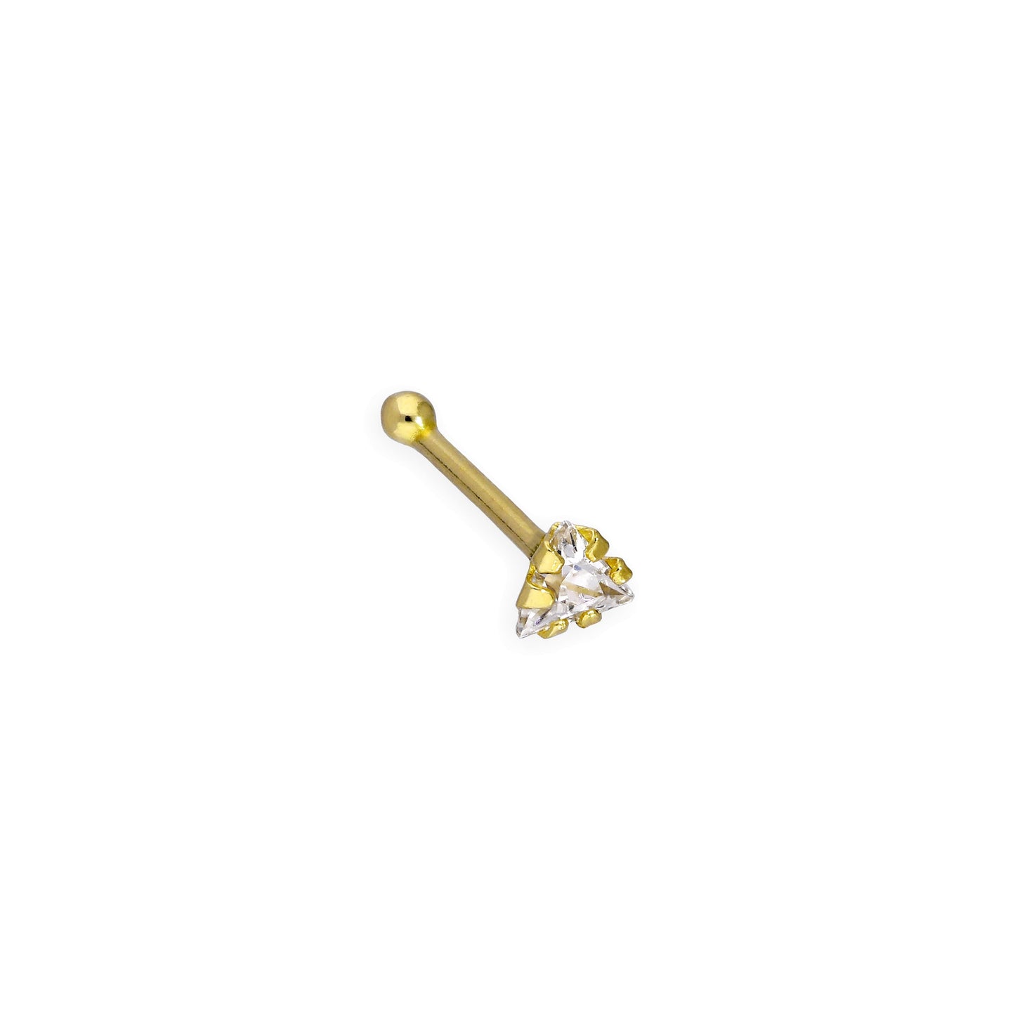 9ct Gold & Clear CZ Crystal 22Ga Triangle Nose Stud