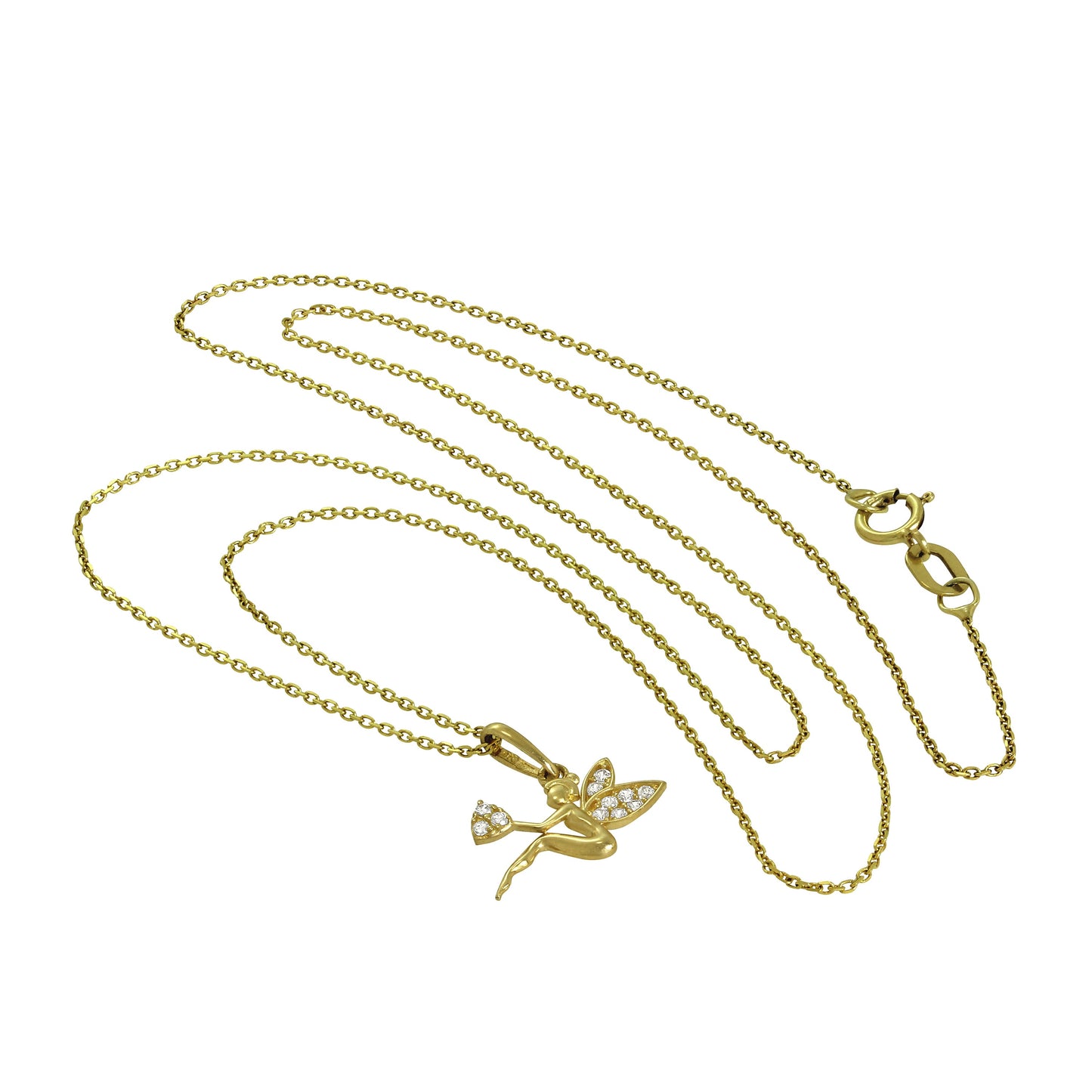 9ct Gold & Clear CZ Crystals Fairy Pendant Necklace 16 - 20 Inches