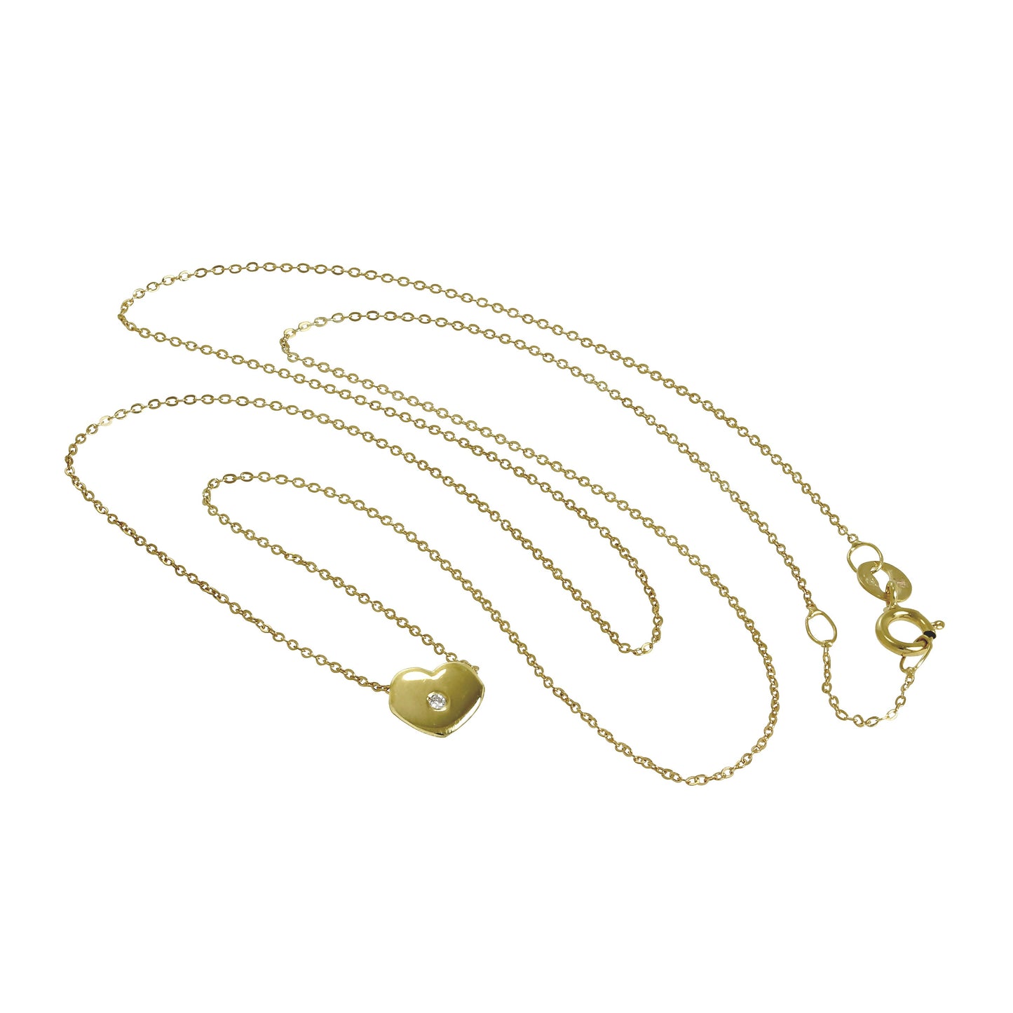 9ct Gold & 0.006ct Diamond Heart Bead on Fine 17 Inch Chain