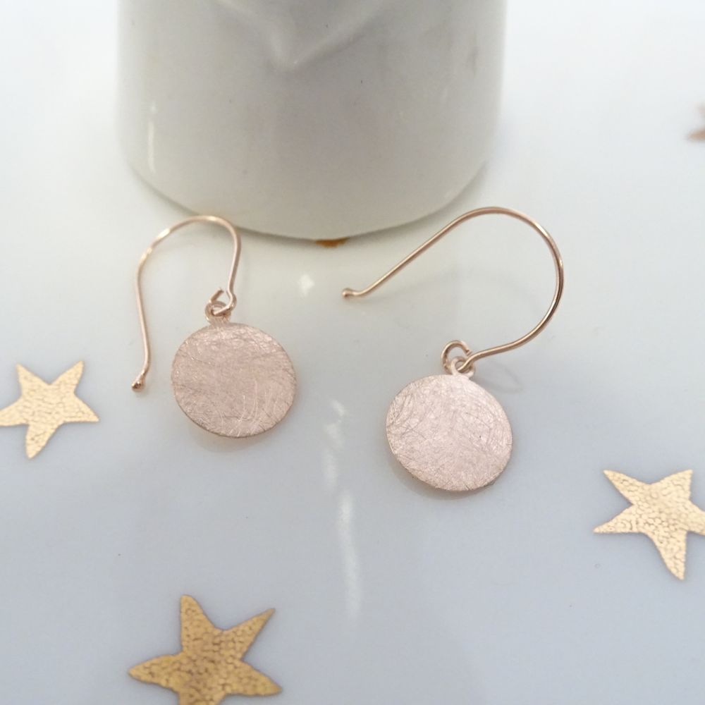 9ct Rose Gold Brushed Circle Fish Hook Earrings