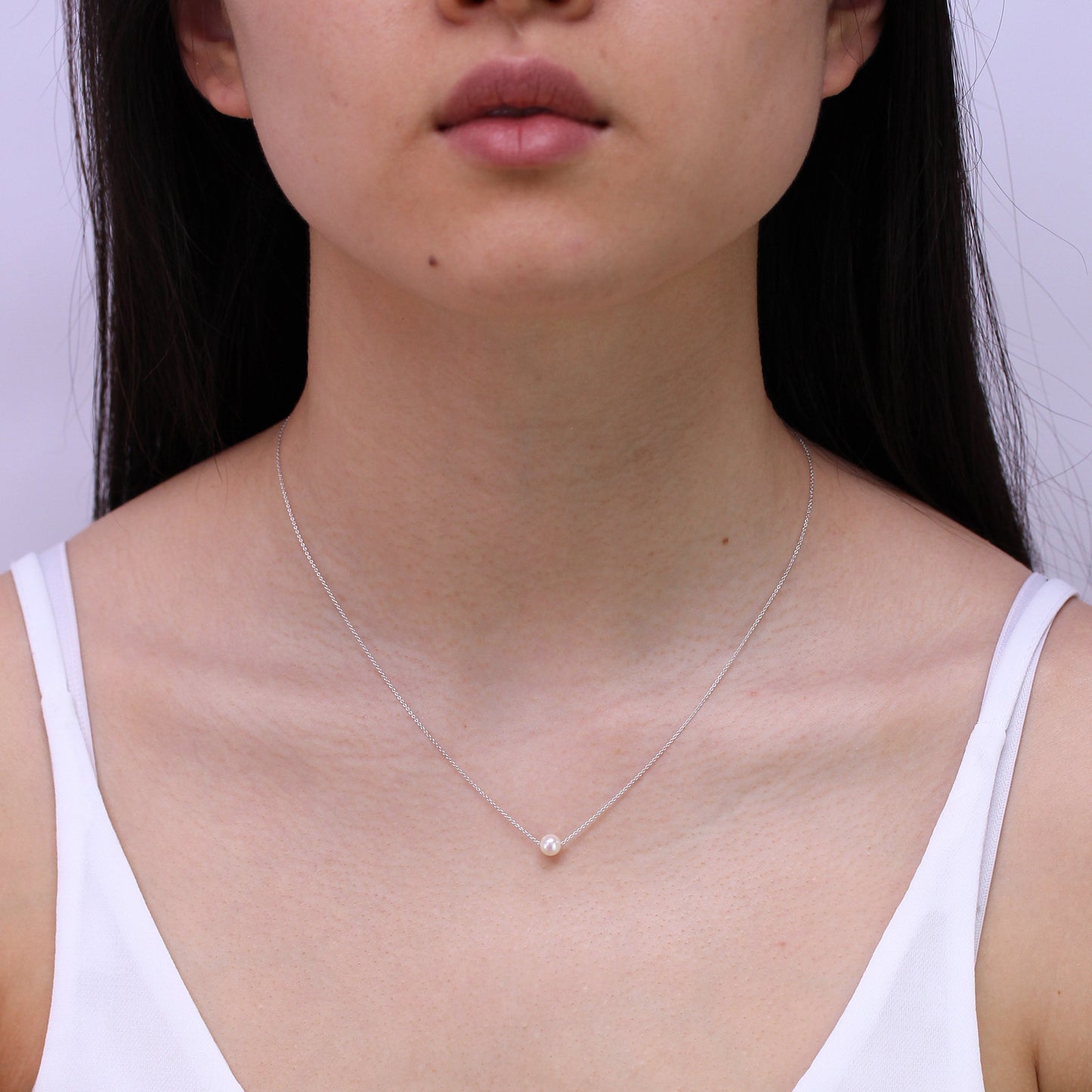 9ct White Gold & 5mm Pearl 17 Inch Necklace