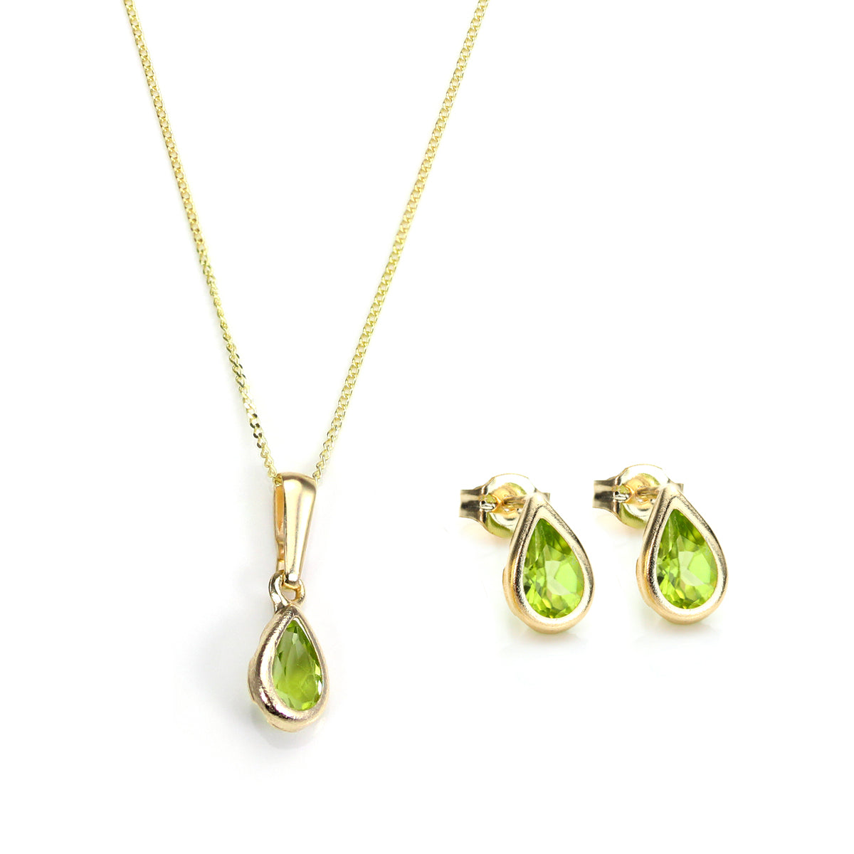 9ct Gold & August Birthstone Pendant & Stud Earrings Set