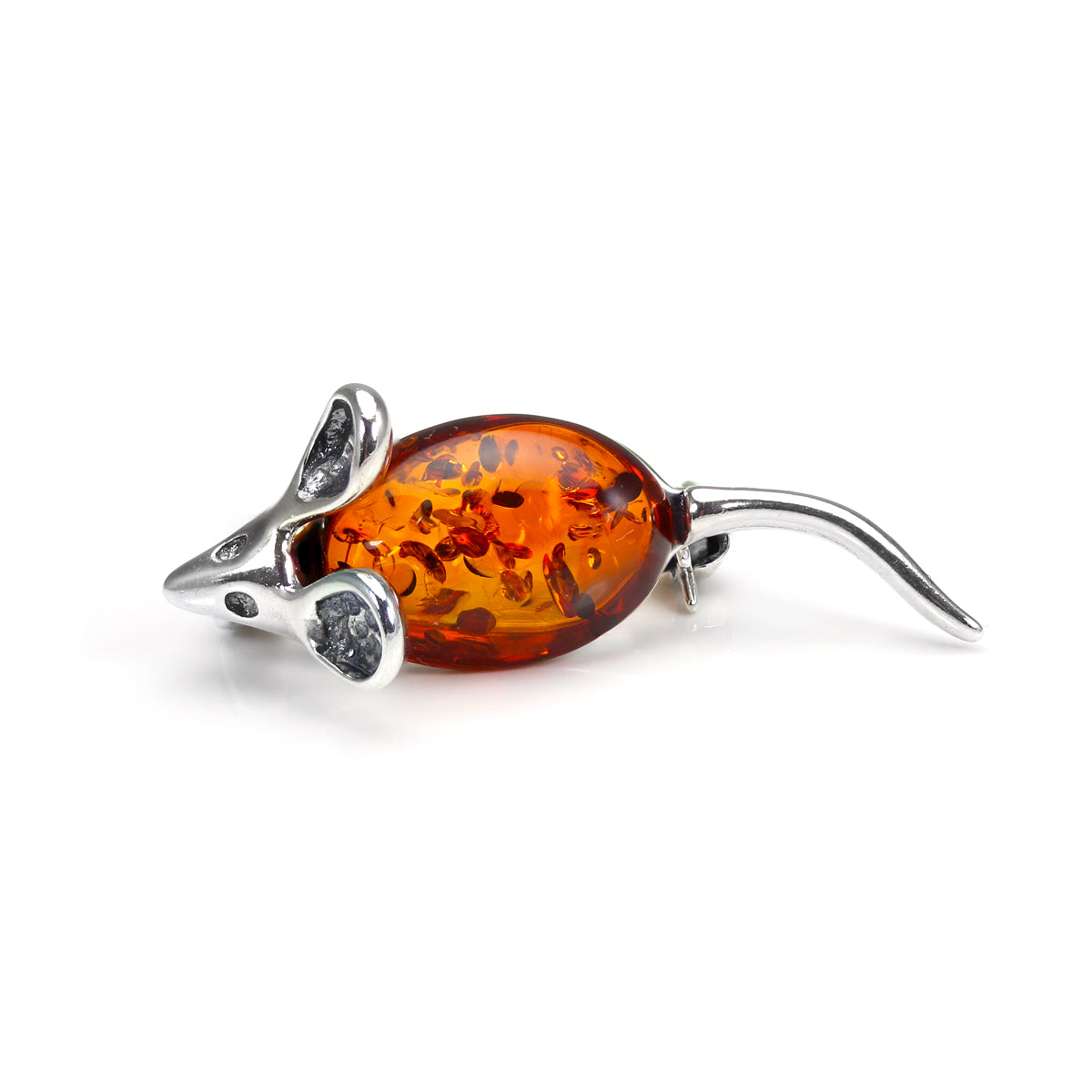 Sterling Silver & Baltic Amber Mouse Brooches - 3 Colours