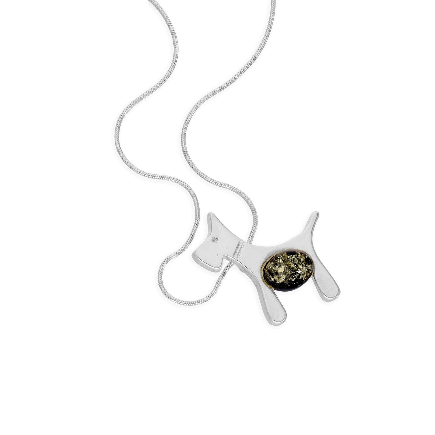 Sterling Silver & Green Amber Scottie Dog Pendant Necklace 14 - 22 Inches