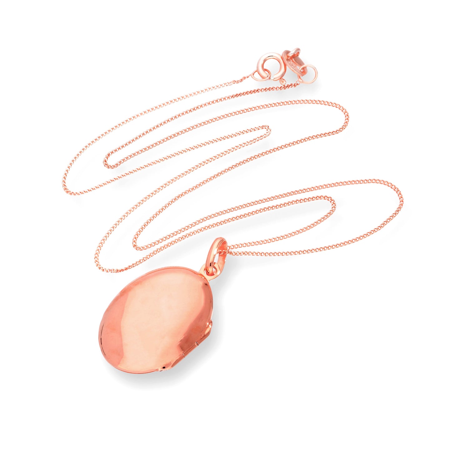 Rose Gold Plated Sterling Silver Engravable Oval Locket 16 - 22 Inches