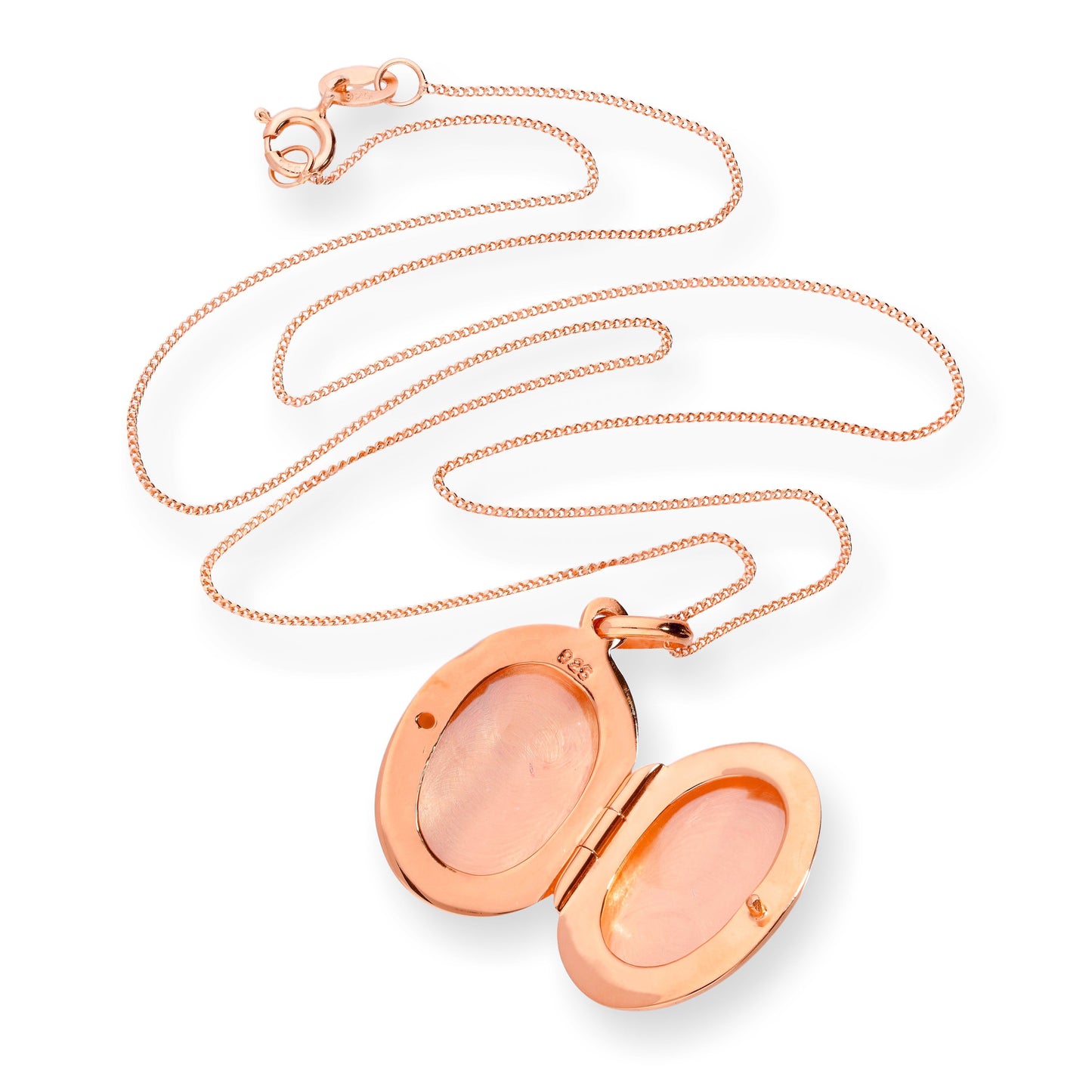 Rose Gold Plated Sterling Silver Oval Engraved Locket 16 - 22 Inches