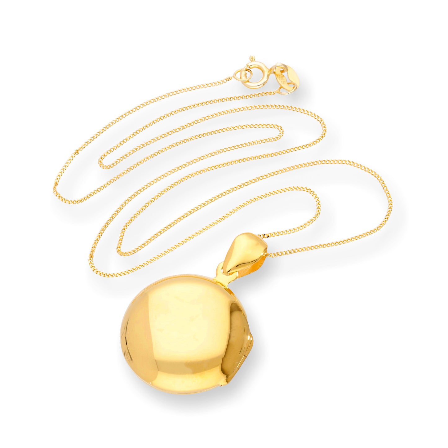 Gold Plated Sterling Silver Engravable Round Locket on Chain 16 - 22 Inches