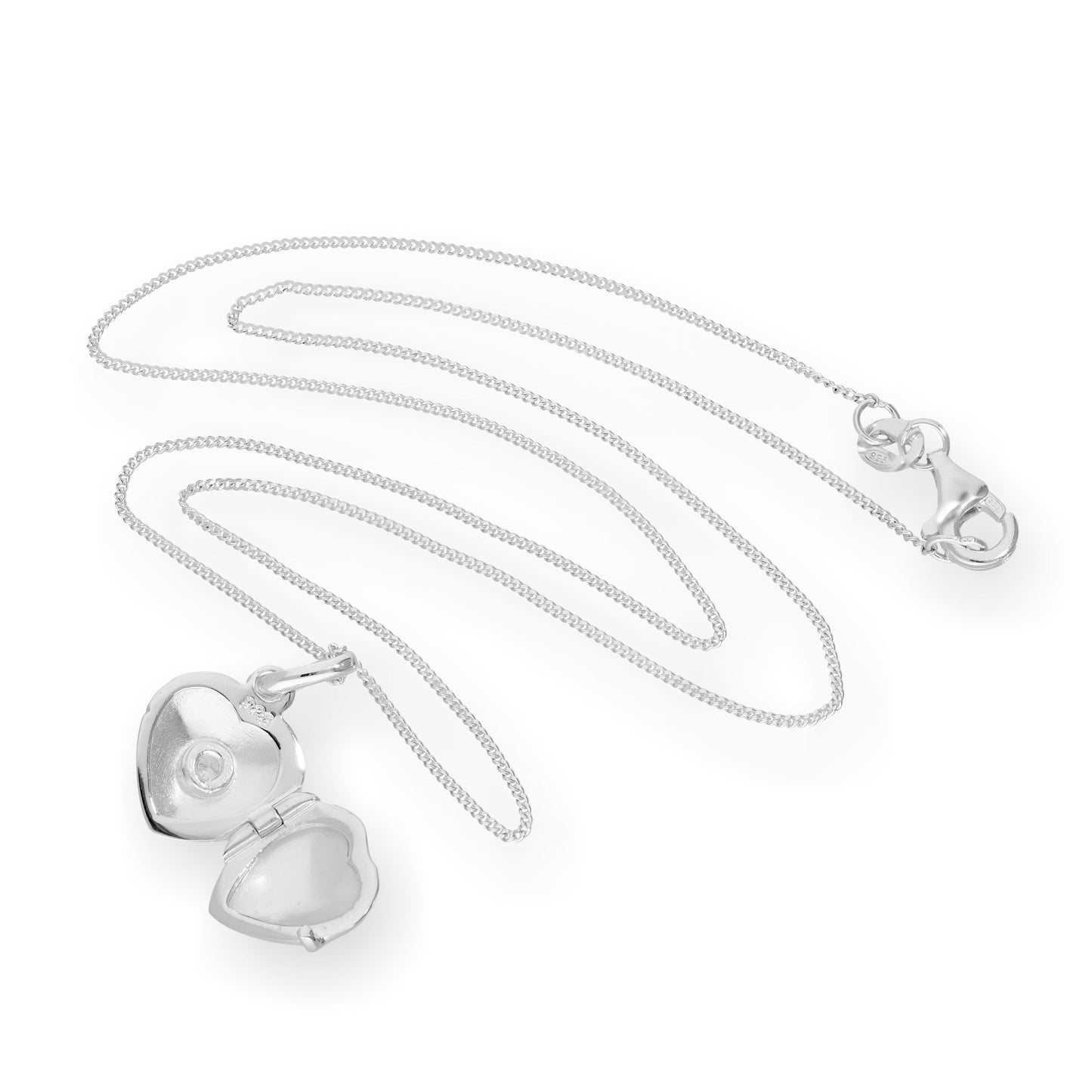 Tiny Sterling Silver & CZ Crystal Engravable Heart Locket on Chain 16-22 Inches
