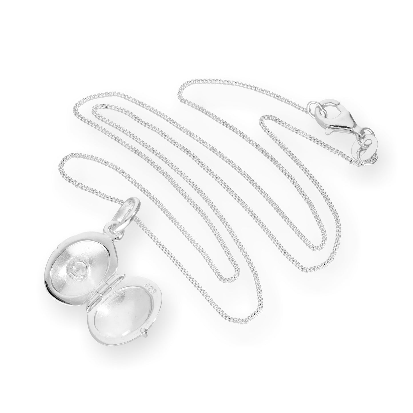 Sterling Silver & CZ Crystal Engravable Oval Locket on Chain 14 - 32 Inches