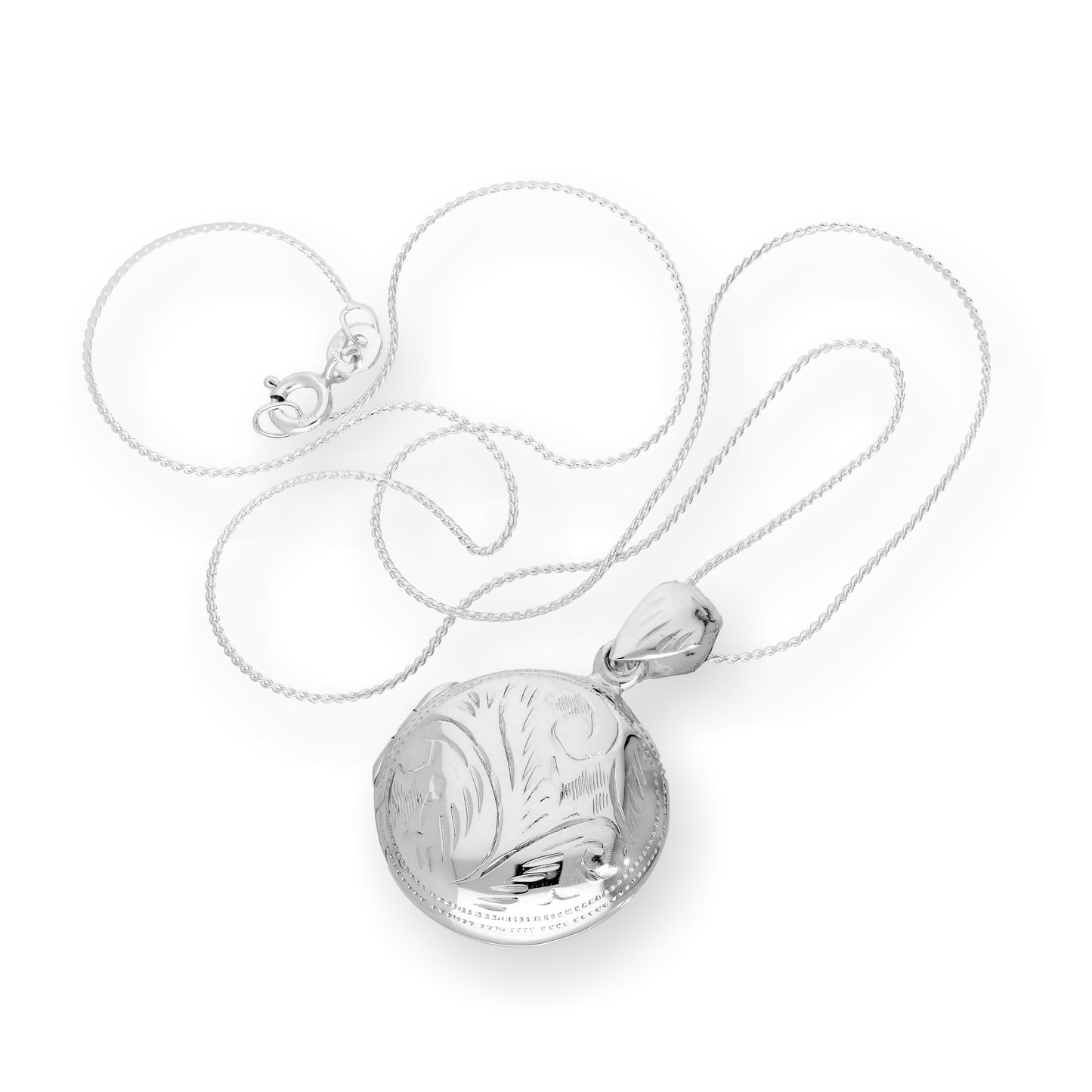 Sterling Silver Round Engraved Locket on Chain 16 - 24 Inches