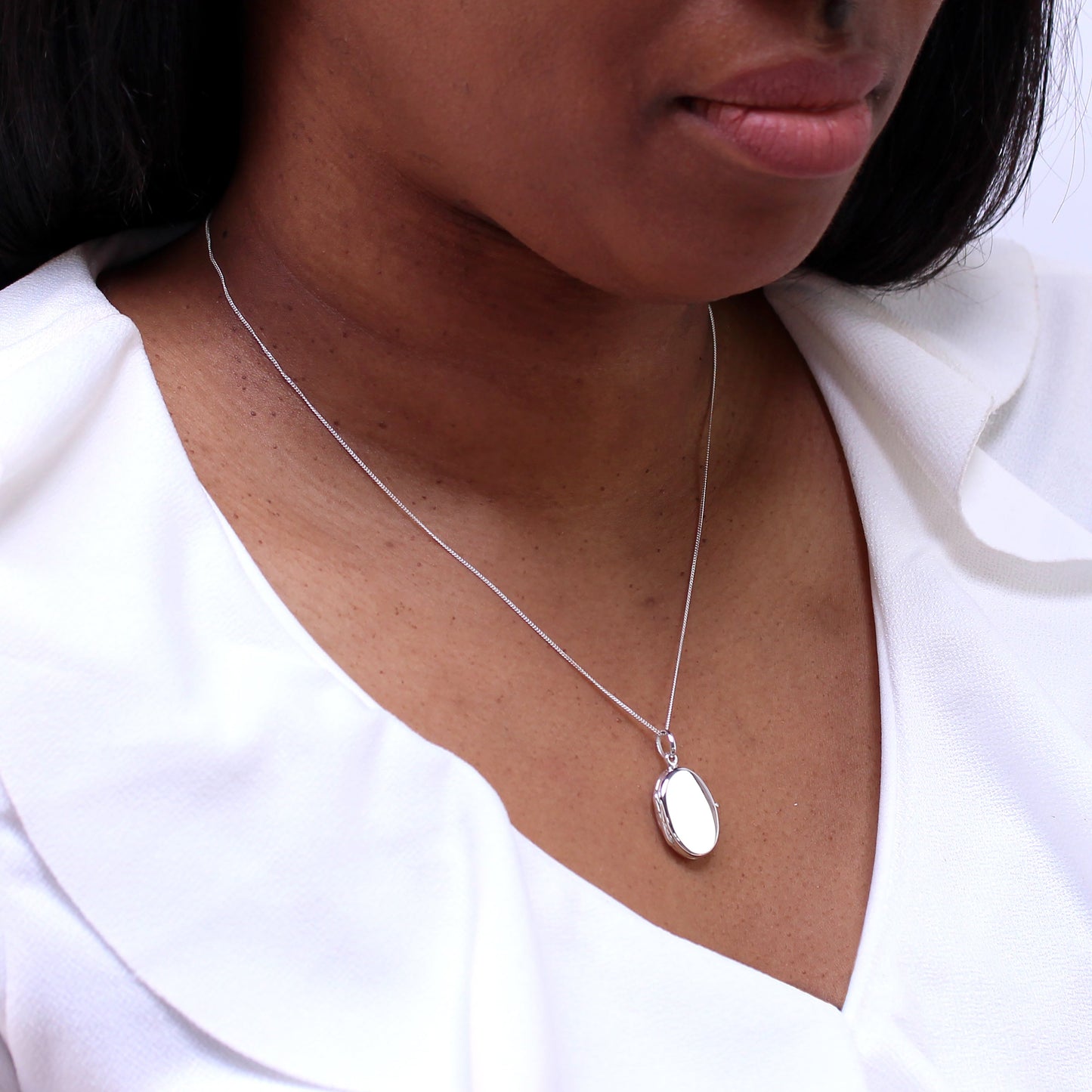 Sterling Silver Engravable Oval Locket on Chain 16 - 22 Inches