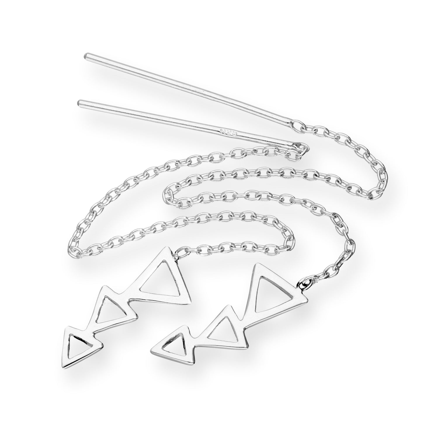 Sterling Silver Triple Triangles Pull Through Earrings