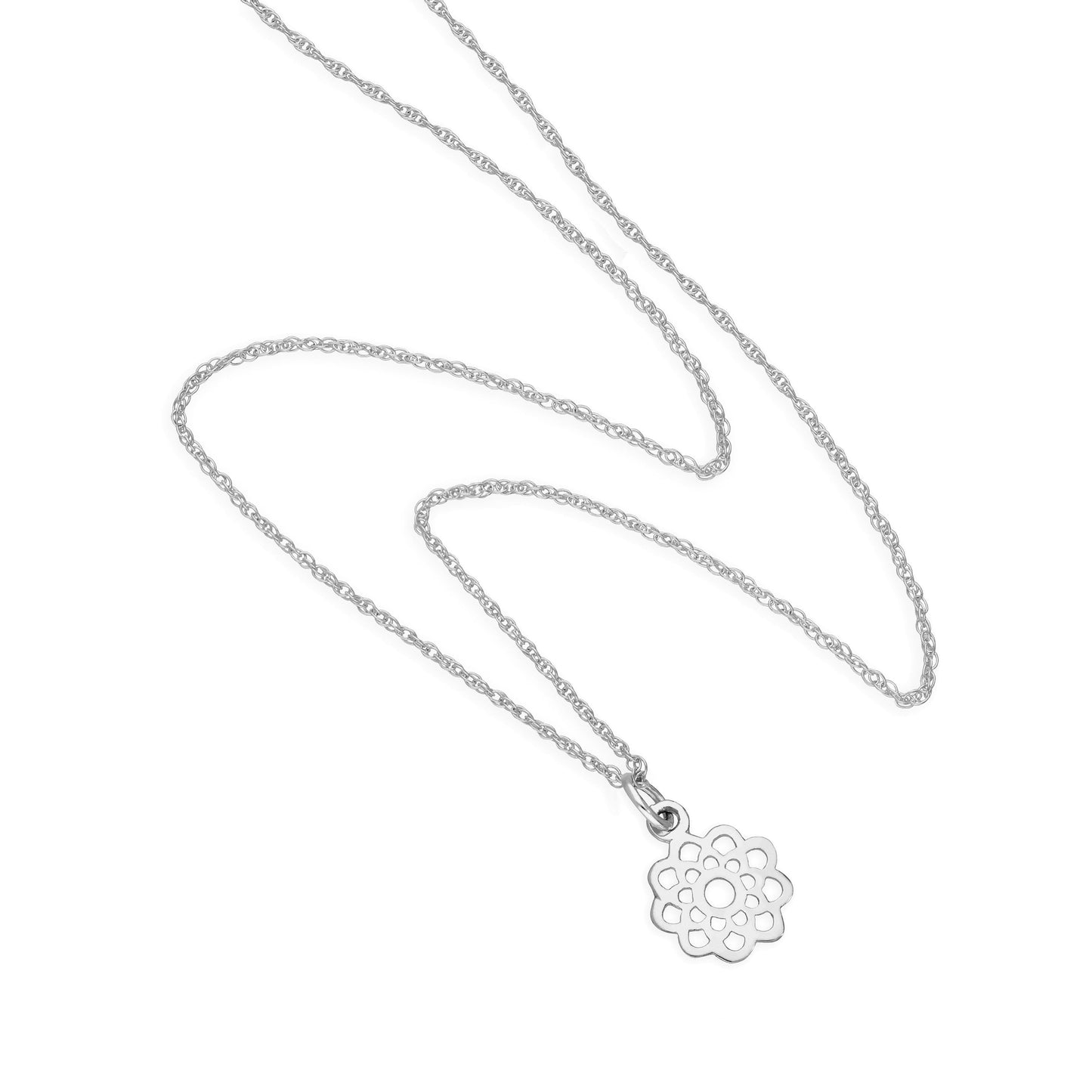 Sterling Silver Open Flower Pendant Necklace 14 - 22 Inches