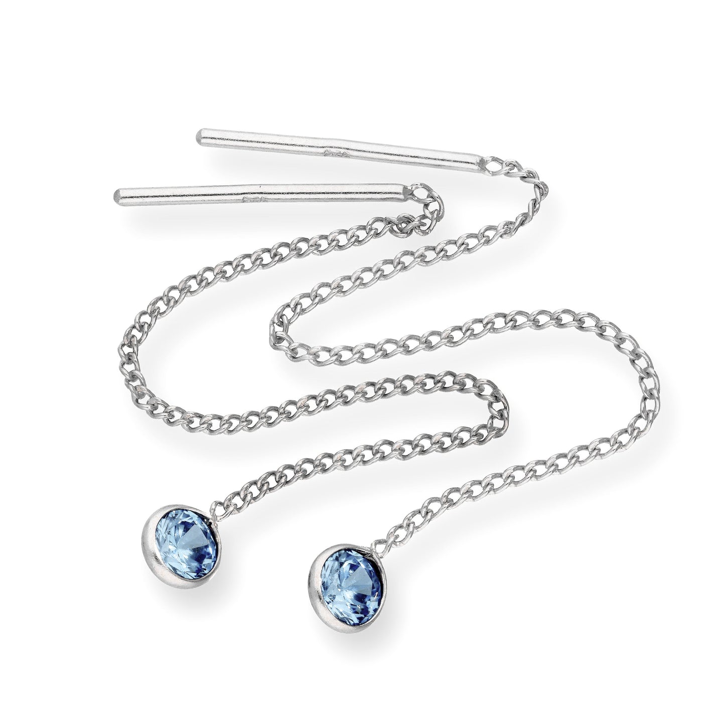 Sterling Silver & Round CZ Crystal Birthstone Pull Thru Earrings