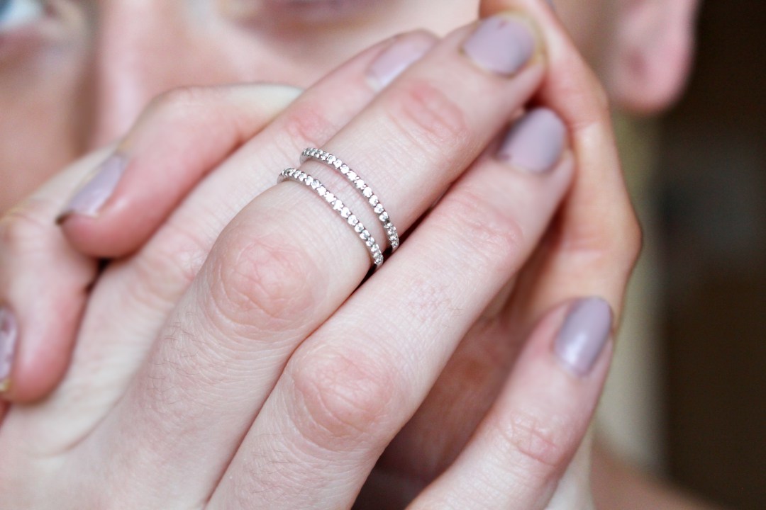 Sterling Silver & Clear CZ Crystal Double Band Ring Size J - W