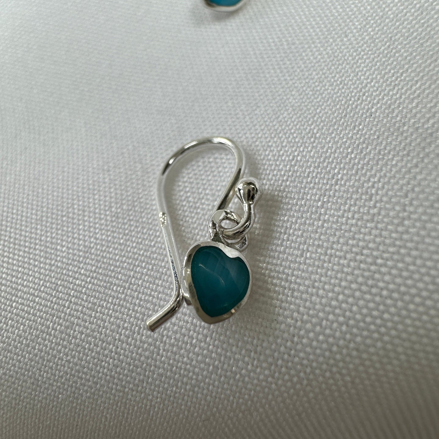 Sterling Silver & Blue Mother of Pearl Heart Dangle Drop Earrings