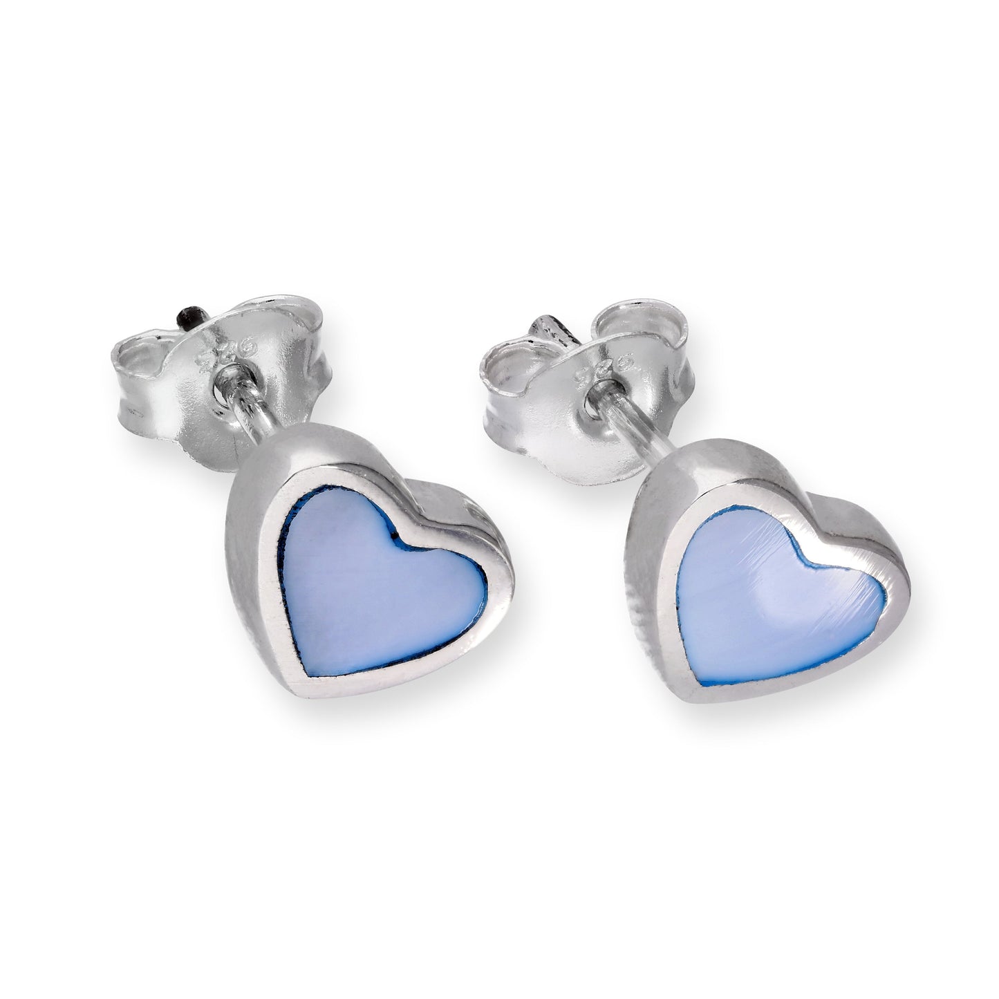 Sterling Silver & Blue Mother of Pearl Heart Stud Earrings