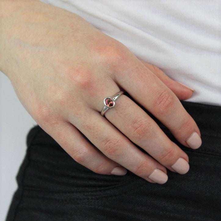 Sterling Silver & Garnet CZ Crystal Oval January Birthstone Ring Sizes J - U