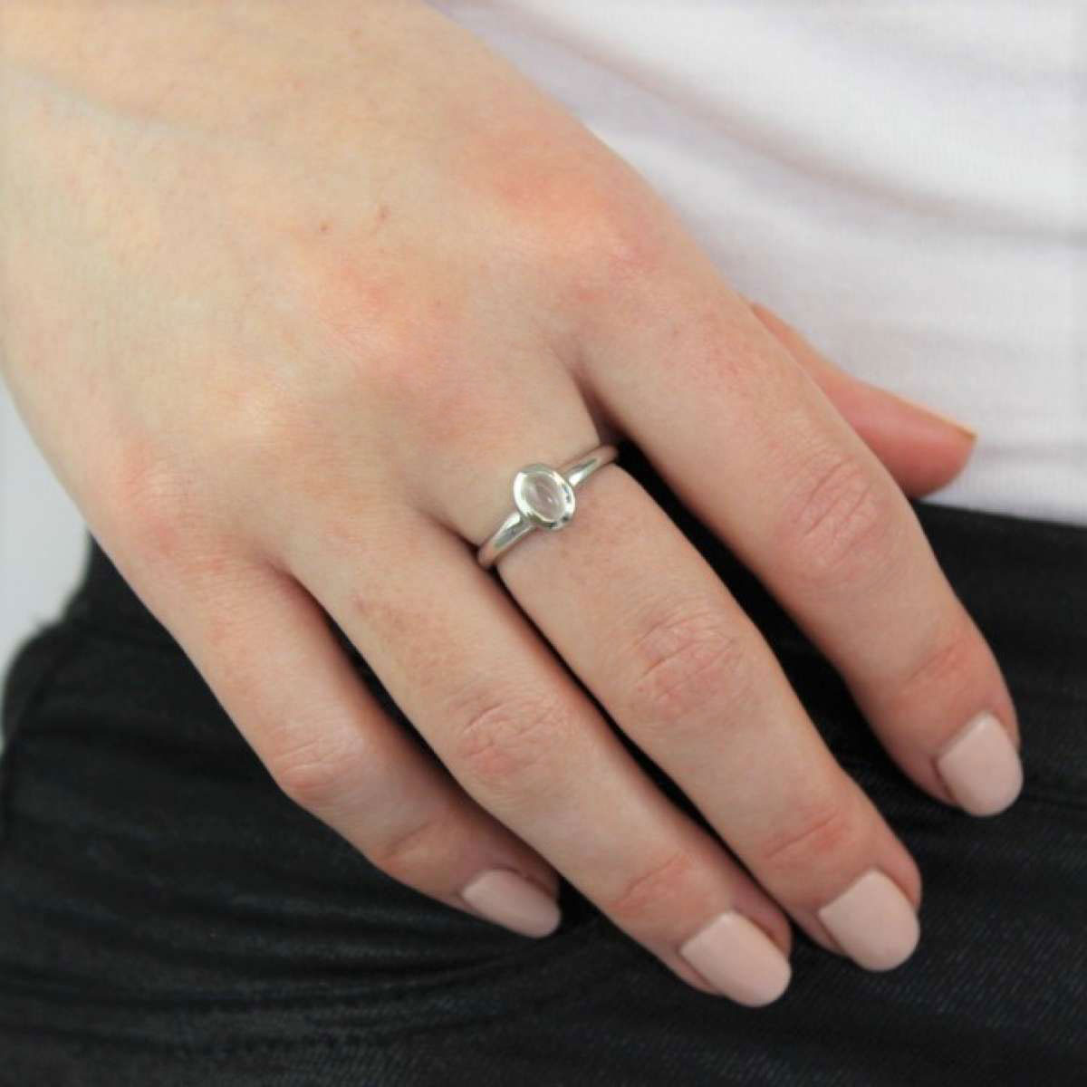 Sterling Silver & Moonstone Oval June Birthstone Ring Sizes J - U