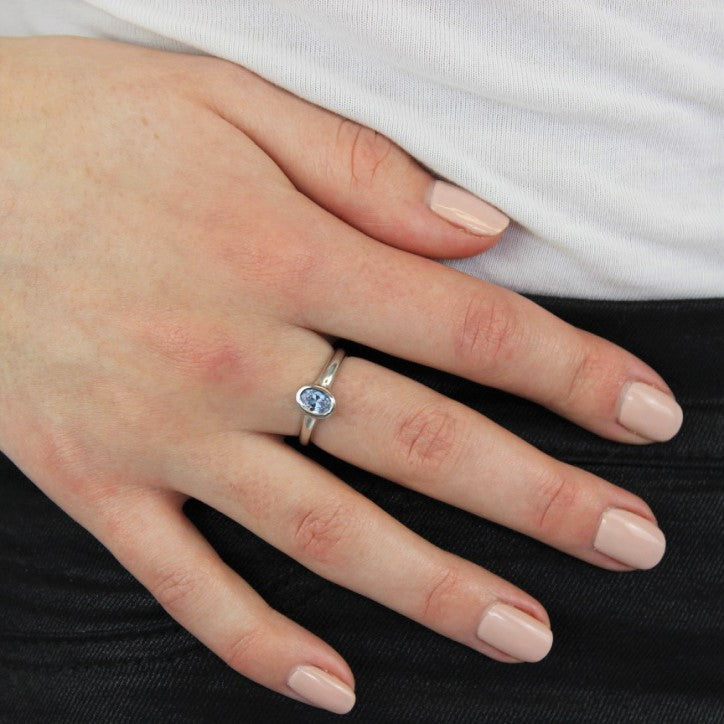 Sterling Silver & Tanzanite CZ Crystal Oval December Birthstone Ring Sizes J - U