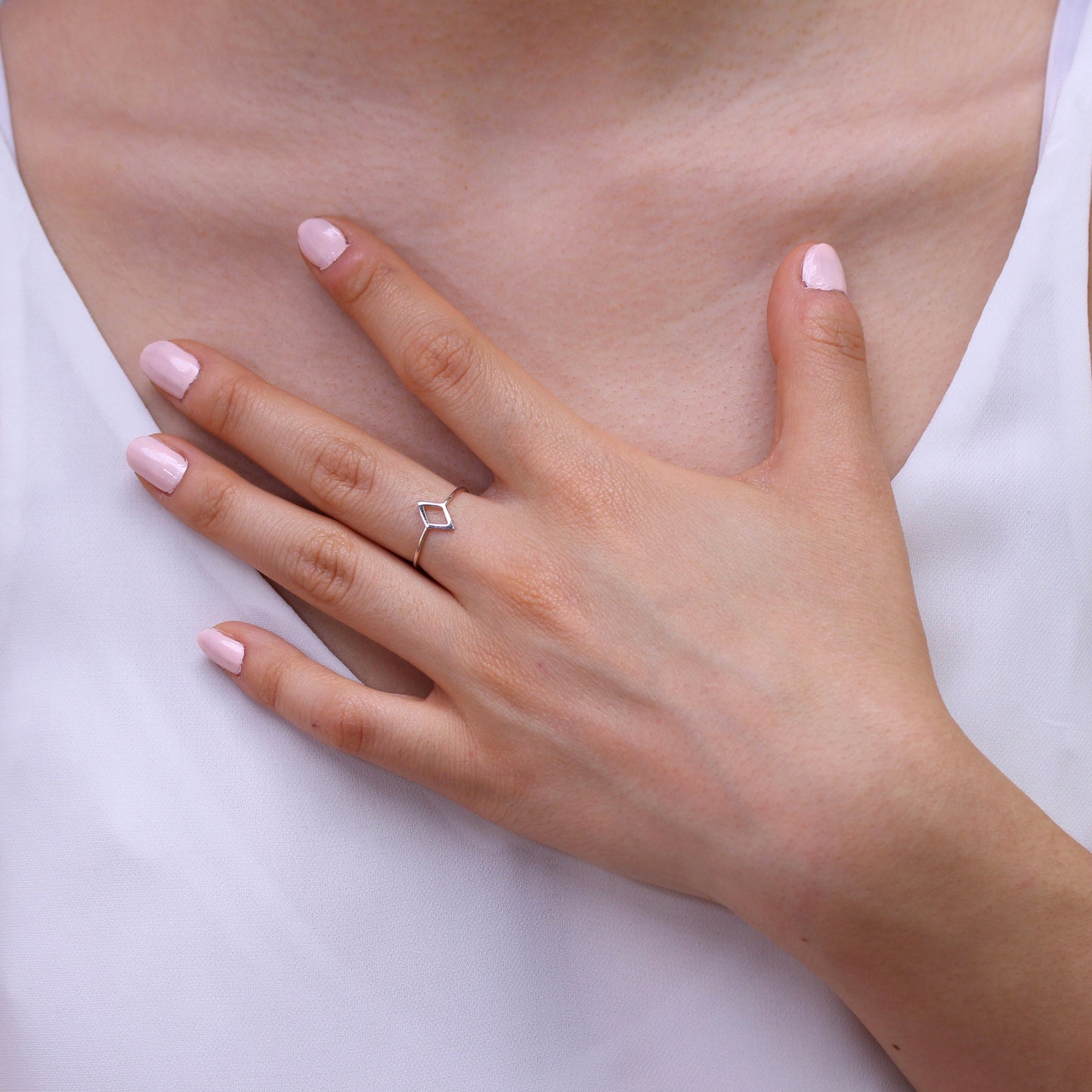 Sterling Silver Open Diamond Shape Ring Sizes J - V