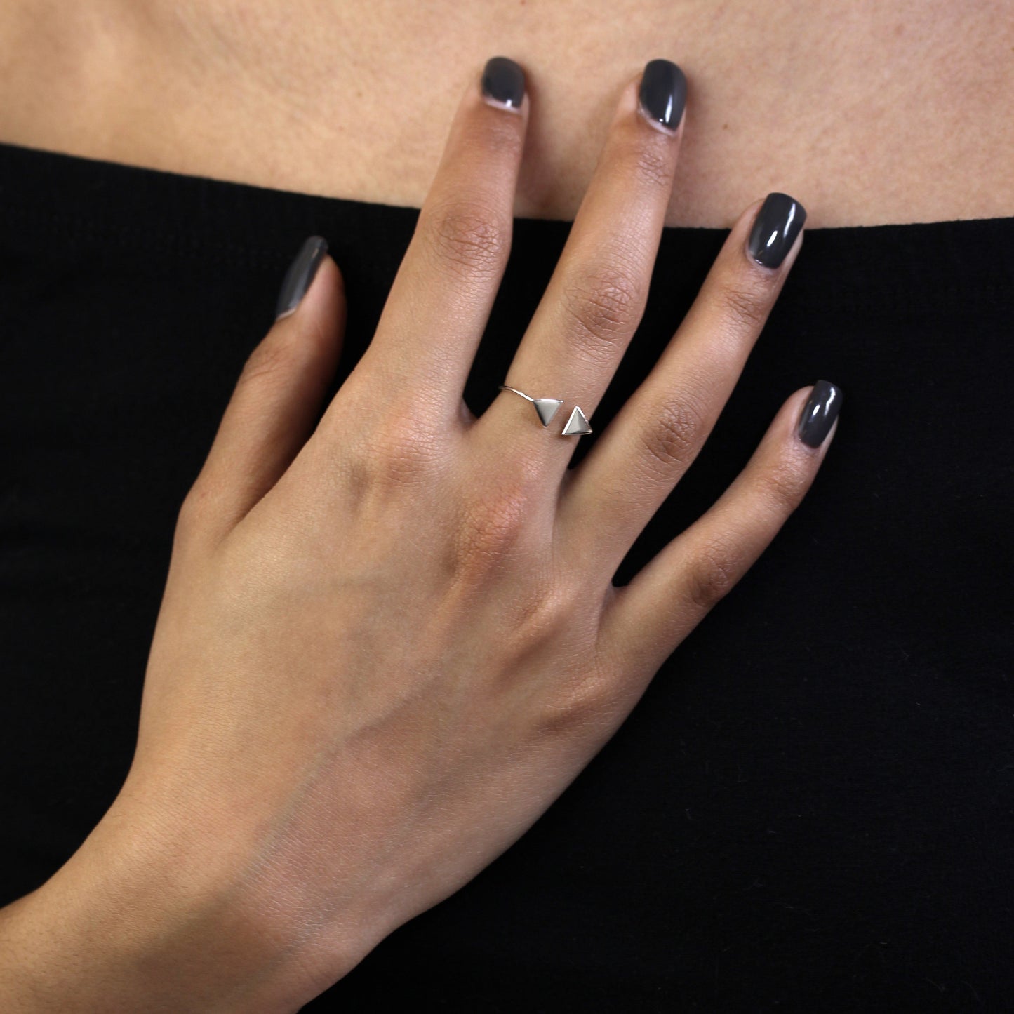 Sterling Silver Adjustable Double Triangles Stacking Ring Sizes J - V