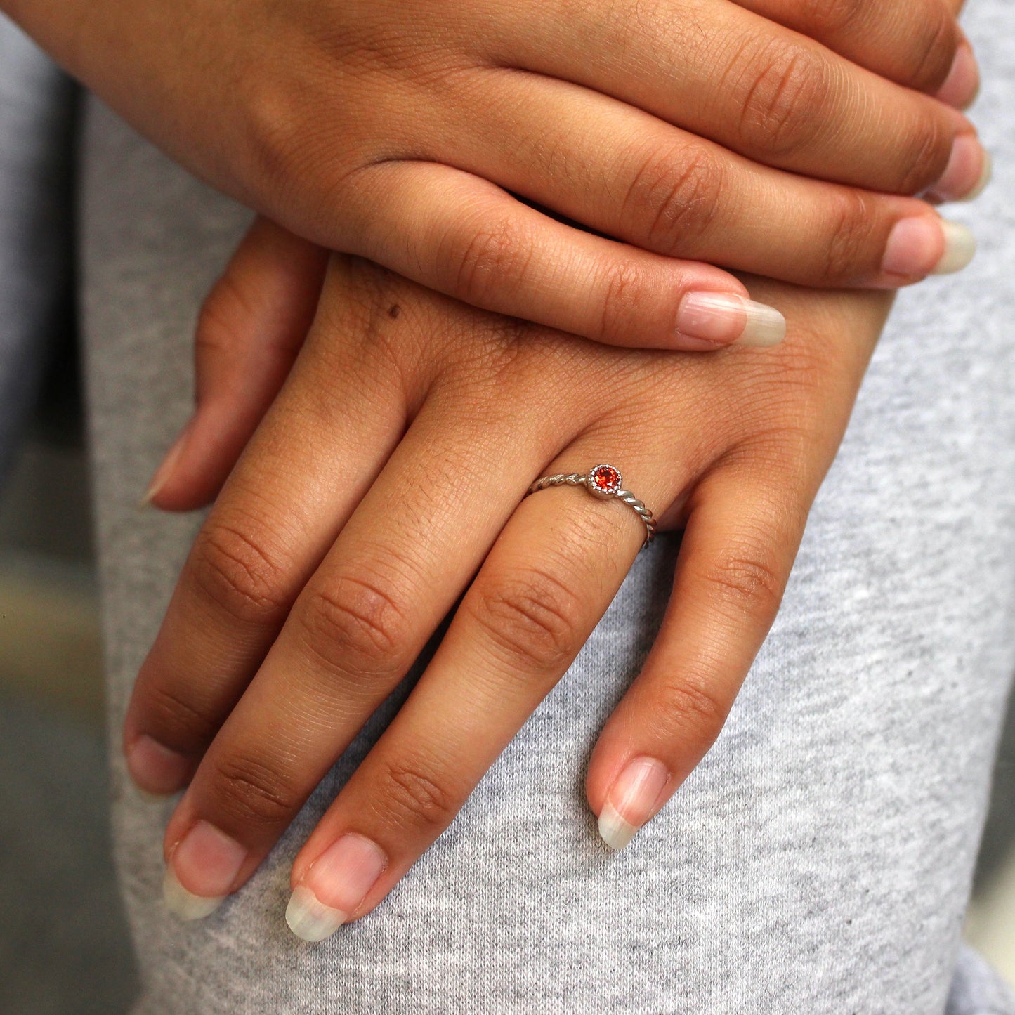 Sterling Silver & Garnet CZ Crystal January Birthstone Twisted Rope Ring I - U