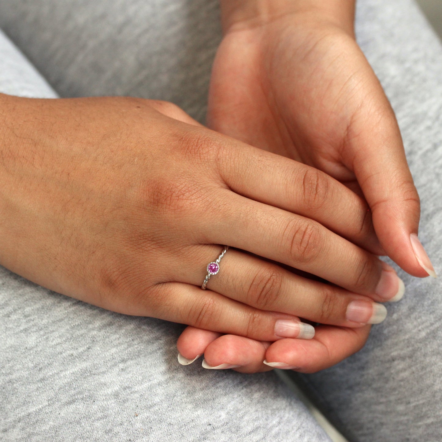 Sterling Silver & Tourmaline CZ Crystal October Birthstone Twisted Rope Ring I - U