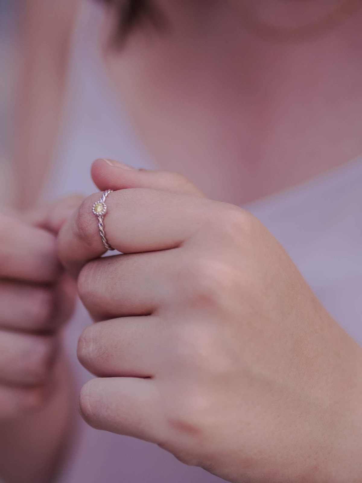 Sterling Silver & Citrine CZ Crystal November Birthstone Twisted Rope Ring I - U