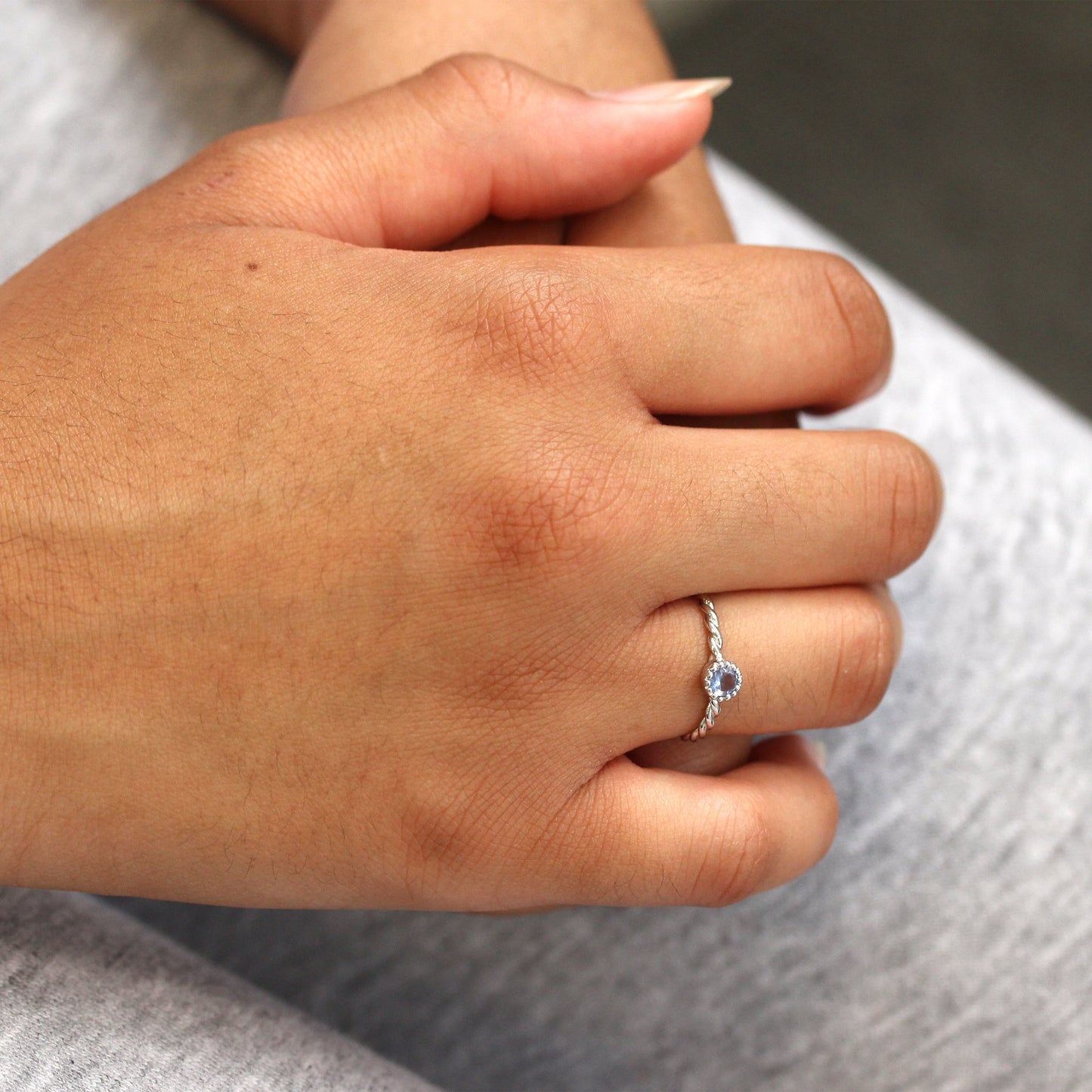 Sterling Silver & Tanzanite CZ Crystal December Birthstone Twisted Rope Ring I - U