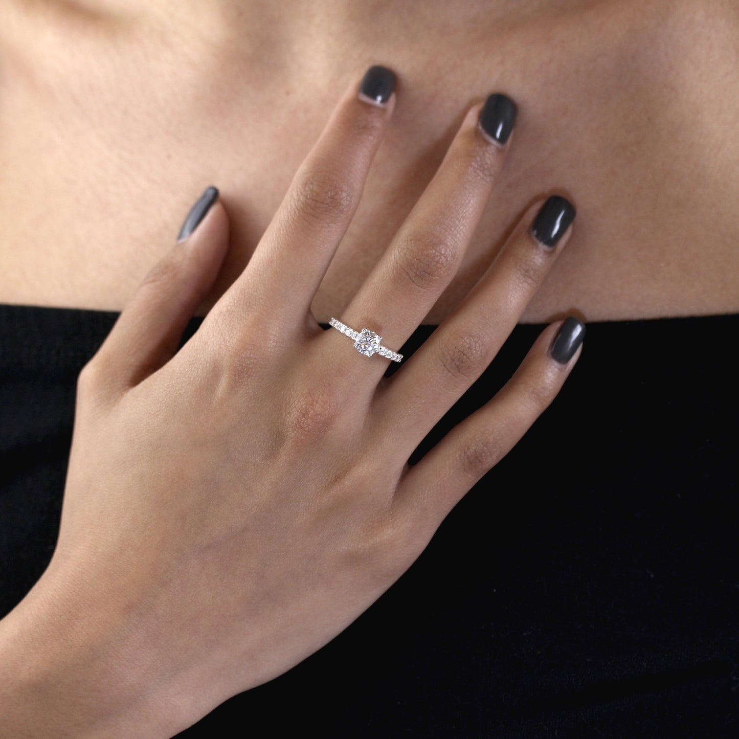 Sterling Silver & Clear CZ Crystal Ring w CZ Crystals on Shoulders Size J - V