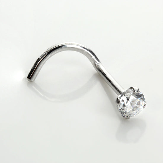 9ct White Gold Cubic Zirconia Crystal Nose Screw Hook