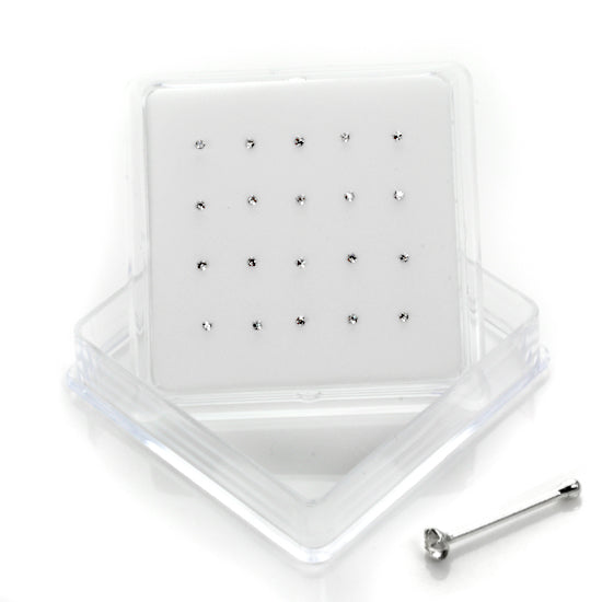 20 Pack Sterling Silver 4 Prong Set CZ 2mm Nose Studs