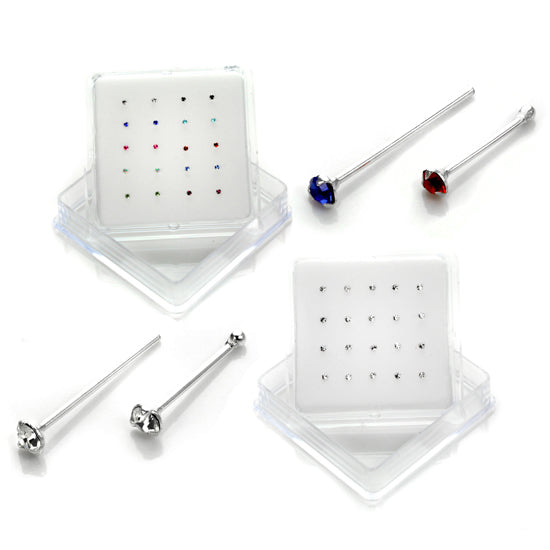 20 Pack Sterling Silver 3 Prong Set CZ 2mm Nose Studs