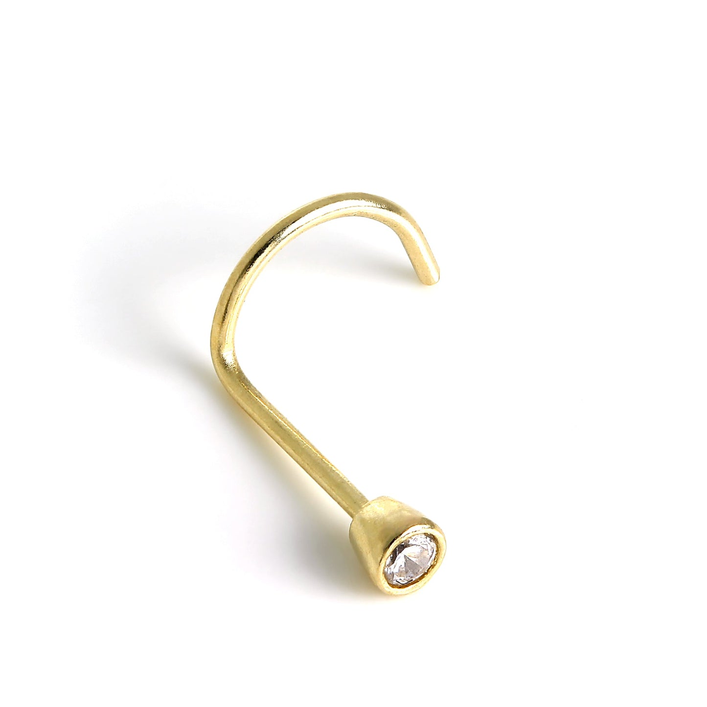 9ct Gold & 2mm Clear CZ Crystal Rubover Nose Screw