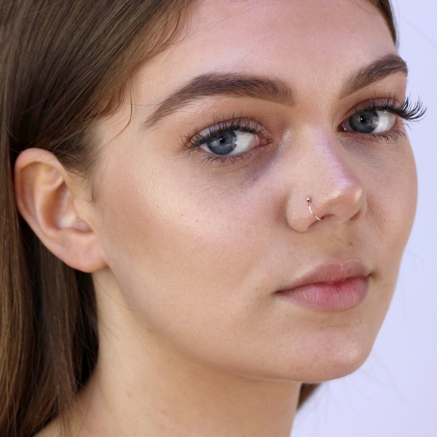 9ct Gold 1mm Ball End Open Nose Hoop Ring