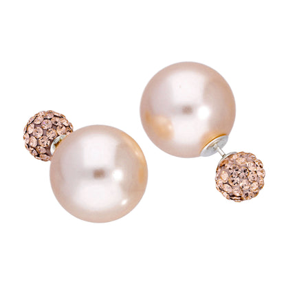 Sterling Silver Double Sided Pearl & CZ Stud Earrings Cream White Peach Grey