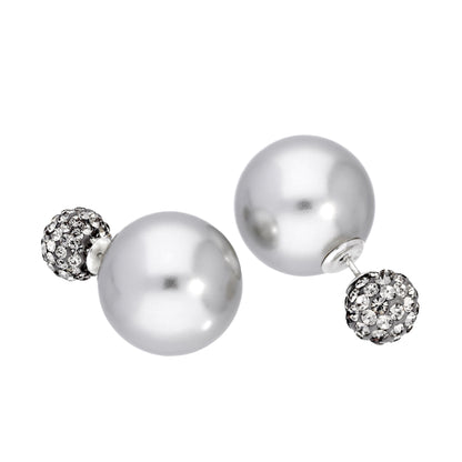Sterling Silver Double Sided Pearl & CZ Stud Earrings Cream White Peach Grey