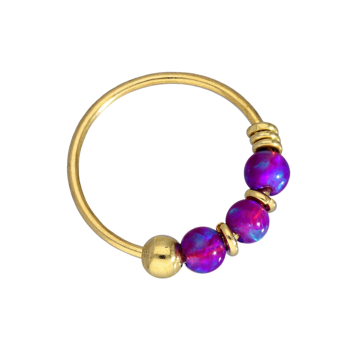 9ct Gold & Coloured Opal Stone Nose Rings Jade Blue Green Pink Orange Purple