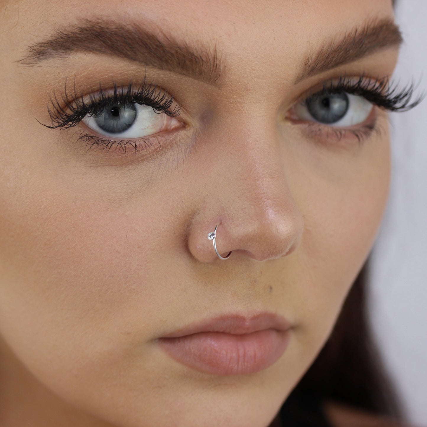 Sterling Silver & Clear CZ Crystal 20Ga Nose Hoop Ring