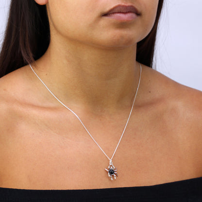 Sterling Silver Spider W/ Black Crystal Body Necklace