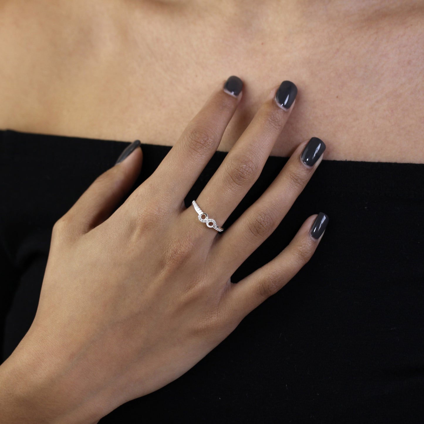 Sterling Silver CZ Crystal Eternity Infinity Ring - UK Size I-W