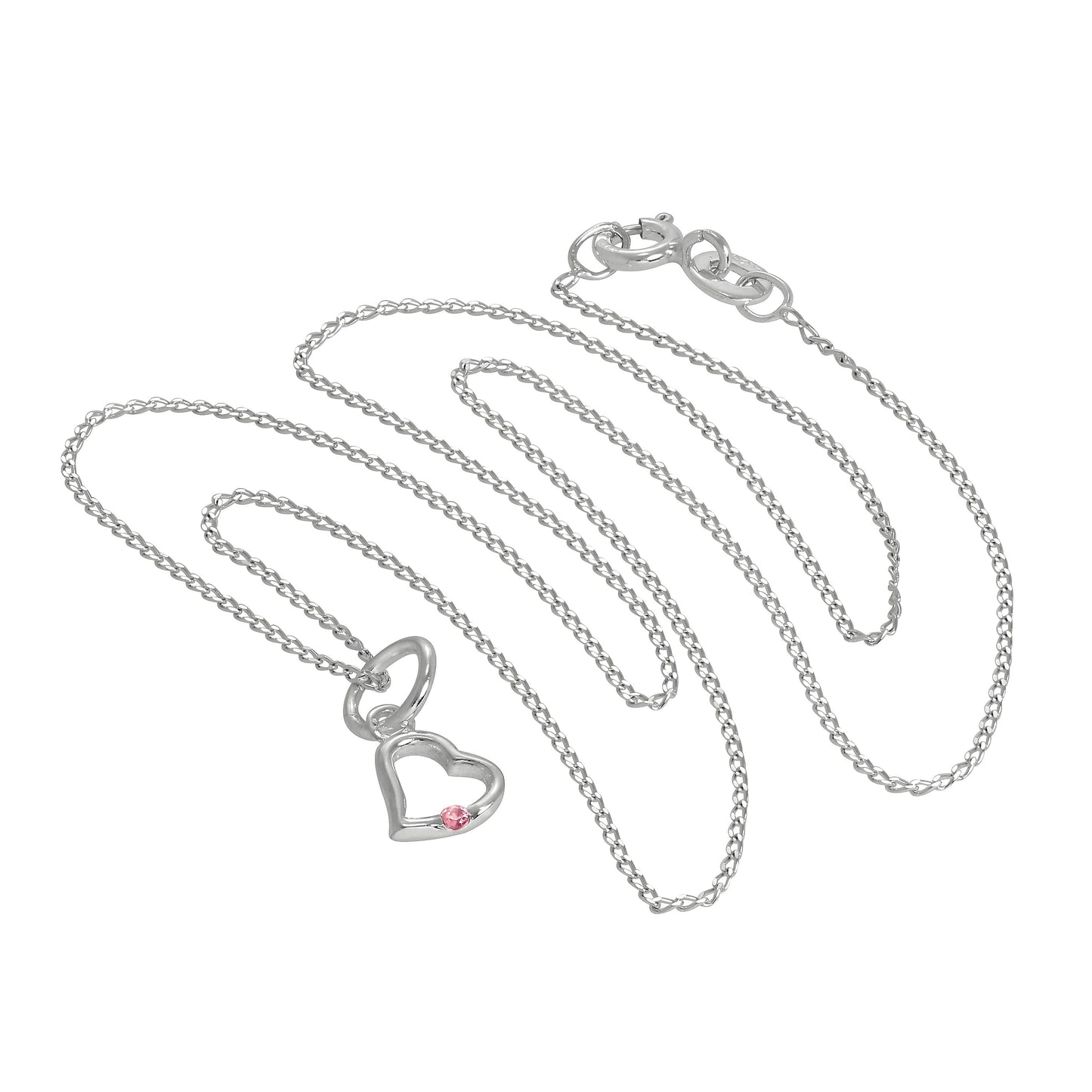 Sterling Silver & Tourmaline CZ Crystal Heart Pendant Necklace 14 - 22 Inches