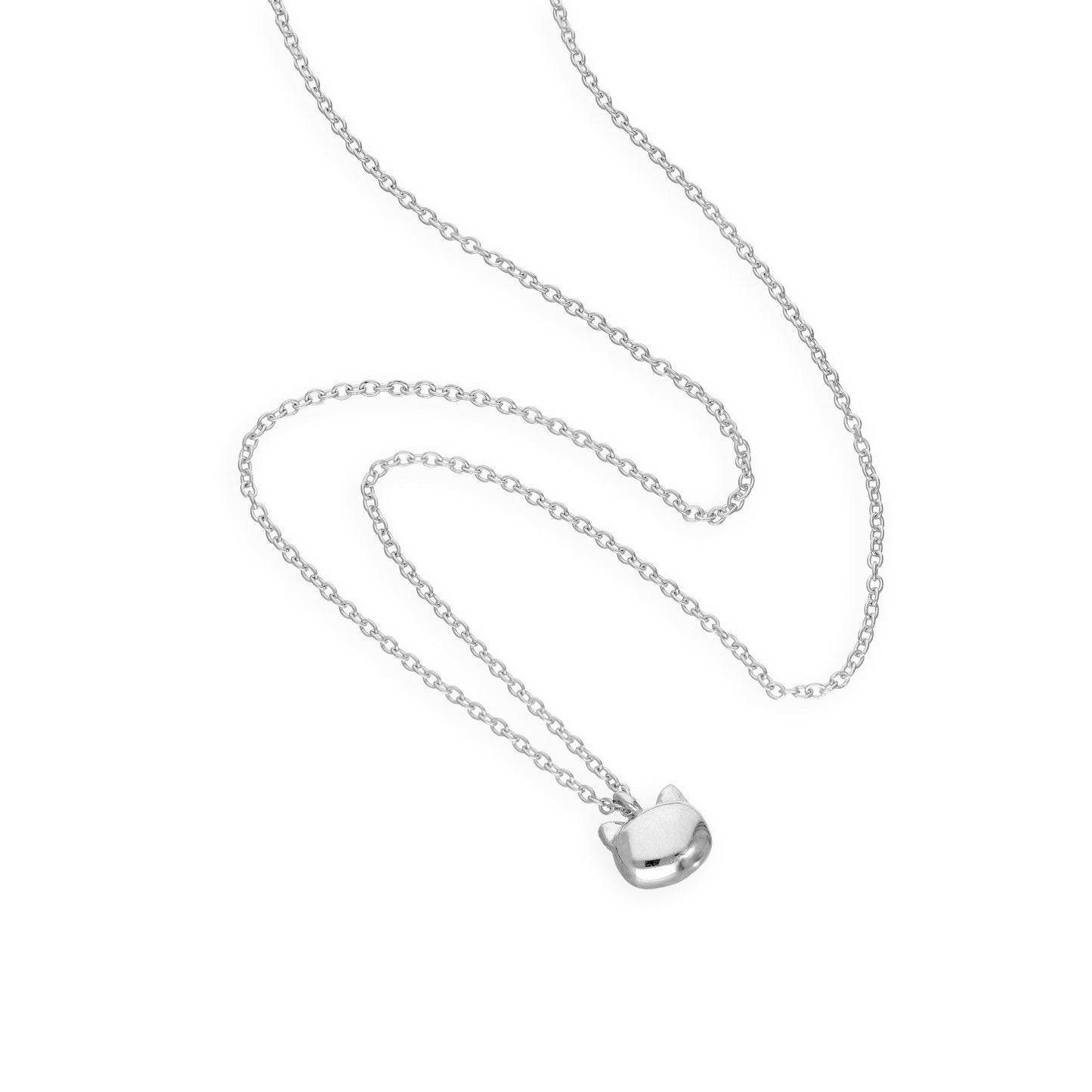 Sterling Silver Cats Head Necklace w 18 Inch Chain
