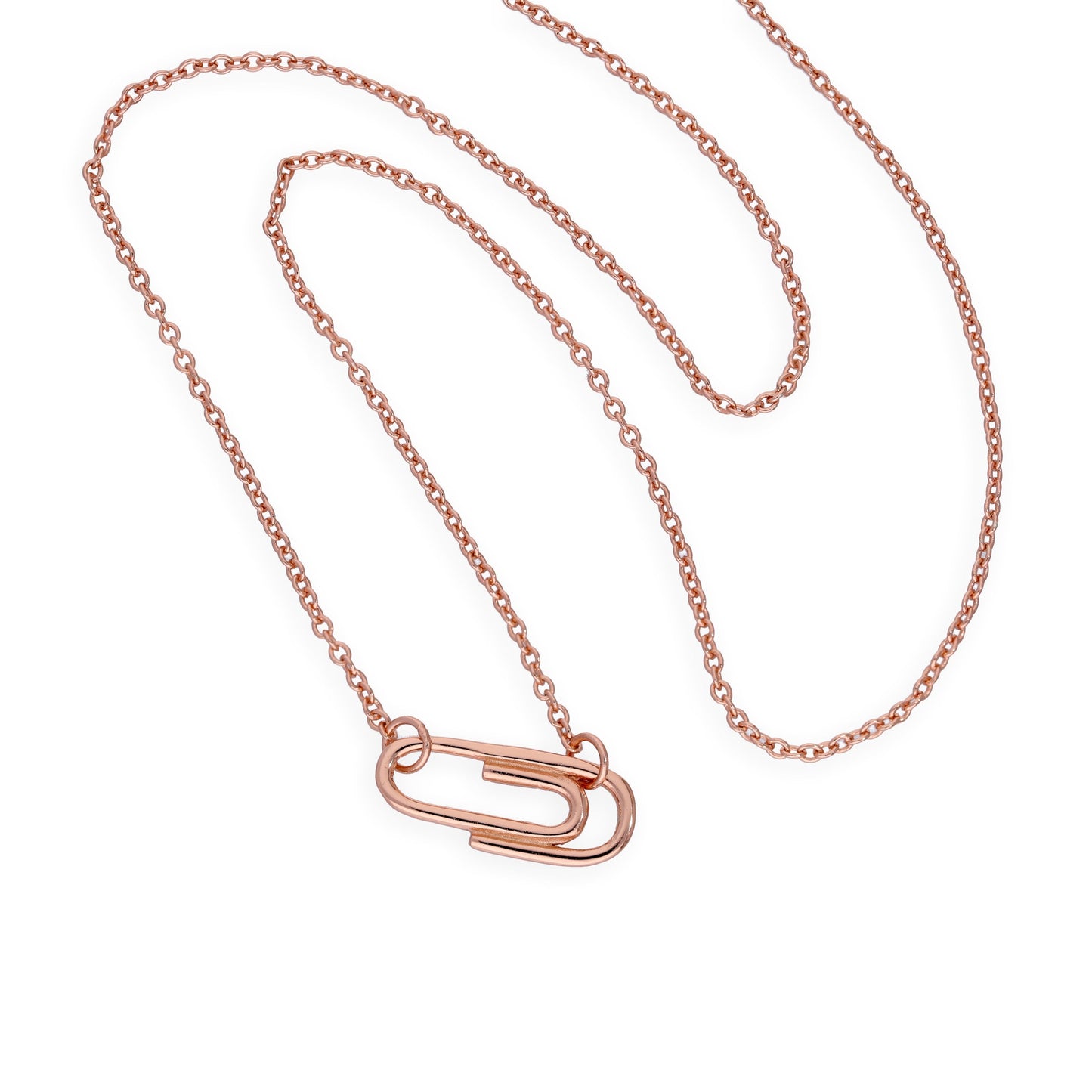 Rose Gold Plated Sterling Silver Paperclip 18 Inch Necklace