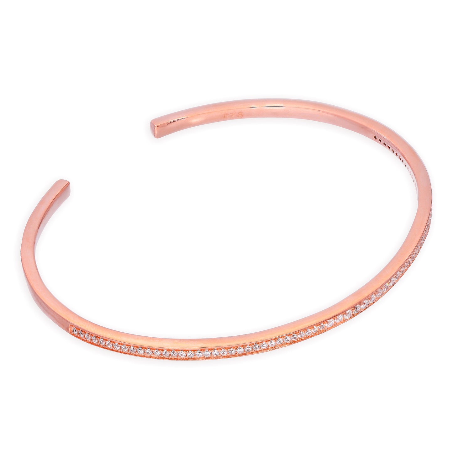 Rose Gold Plated Sterling Silver & Clear CZ Crystal Oval Maiden Teenage Bangle